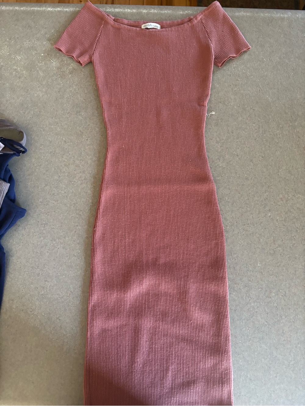 Charlotte Russe Ribbed Dusty Rose Ribbed Off-Shoulder Midi Dress